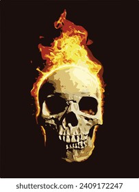 Ominous burning skull with flames