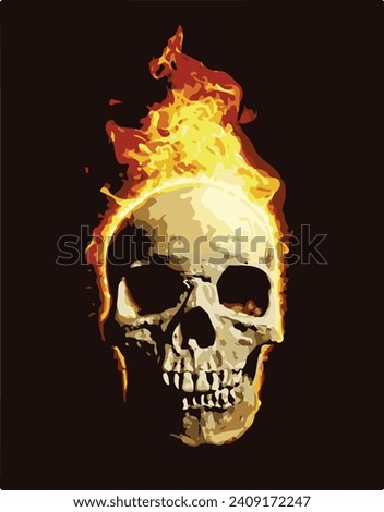 Ominous burning skull with flames