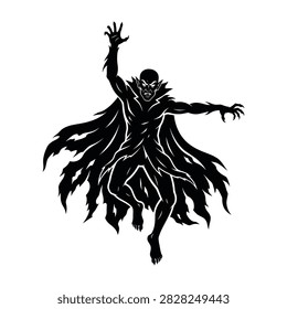 Ominous dark creature with cape and sharp claws flying menacingly through air