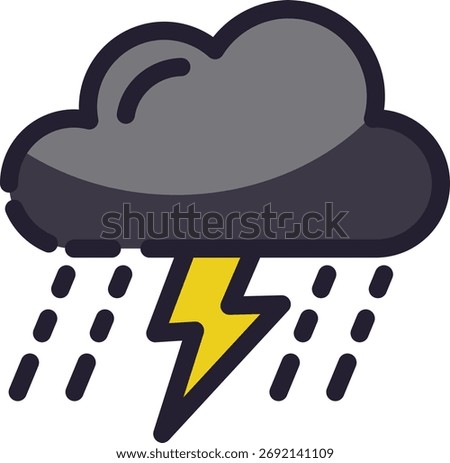 Ominous dark storm cloud unleashes rain and lightning, creating a dramatic weather scene. Ideal for weatherrelated designs and concepts.