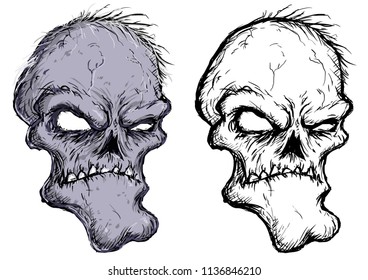 ominous dead man's head in color and black and white vector illustration of Halloween
