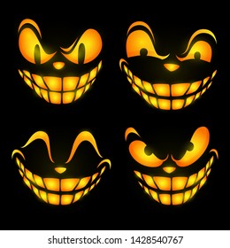 Ominous face expressions. Set of glowing eyes and teeth of cartoon character. Can be used for topics like horror, spooky face, mystery