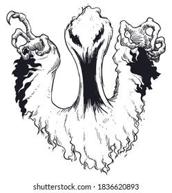 Ominous ghost with big claws and scary mouth, ready to terrorise.