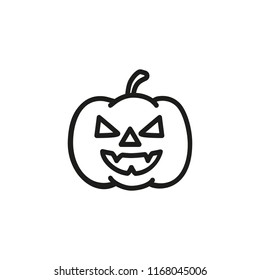 Ominous jack-o-lantern line icon. Pumpkin, symbol, scary. Halloween concept. Vector illustration can be used for topics like carving, decoration, celebration