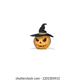 ominous pumpkin head in witch hat on white background.vector
