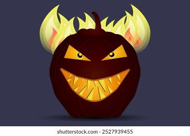 An ominous pumpkin with sharp teeth and fiery flames. Perfect for spooky Halloween designs, posters, and invitations.