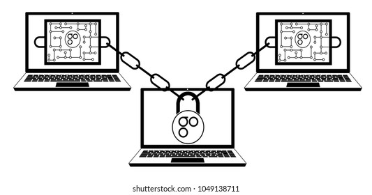 Omise Go block chain technology ,design concept black and white ,interlocking the blocks with each other using the lock code