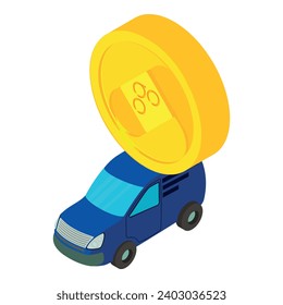 Omisego cryptocurrency icon isometric vector. Golden omisego coin on car icon. Digital money, cryptocurrency concept