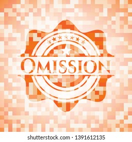 Omission orange tile background illustration. Square geometric mosaic seamless pattern with emblem inside.
