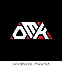 OMK triangle letter logo design with triangle shape. OMK triangle logo design monogram. OMK triangle vector logo template with red color. OMK triangular logo Simple, Elegant, and Luxurious design.