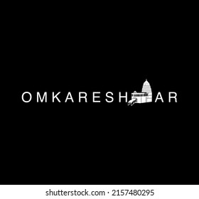 Tipografía de Omkareshwar con el ícono del templo de Omkareshwar. señor Shiva Omkareshwar templo.