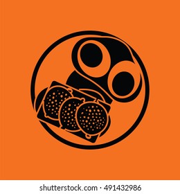 Omlet and sandwich icon. Orange background with black. Vector illustration.