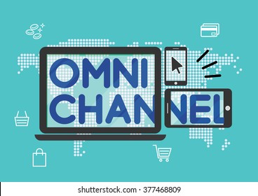 Omni Channel Marketing Strategy Shopping Online Conceptual Illustration Vector