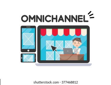 Omni Channel Marketing Strategy Shopping Online Conceptual Illustration Vector