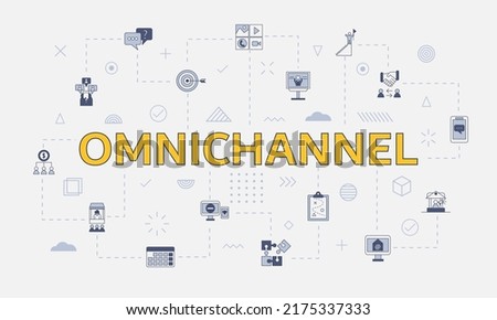 omnichannel concept with icon set with big word or text on center