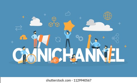 Omnichannel concept. Many communication channels with customer. Online and offline retail helps to grow your business. Flat line illustration