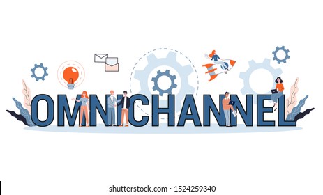 Omnichannel concept. Many communication channels with customer. Online and offline retail helps to grow your business. Isolated flat illustration