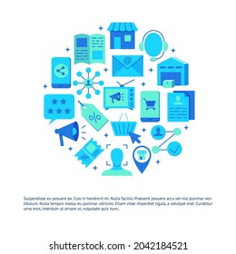 Banner de la experiencia de cliente de Omni-channel en estilo plano con lugar para texto. Ilustración vectorial.