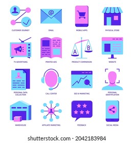 Omni-channel customer experience icon set in flat style. Vector illustration.