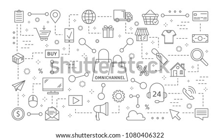 Omnichannel icons set. Line illustrations on white.