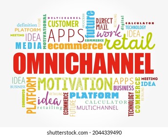 Omnichannel - Multichannel Approach To Sales That Seeks To Provide Customers With A Seamless Shopping Experience, Word Cloud Concept Background