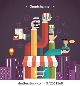 omni-channel shopping experience in flat design style