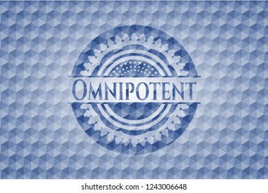 Omnipotent blue badge with geometric pattern.