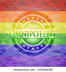 Omnipotent emblem on mosaic background with the colors of the LGBT flag