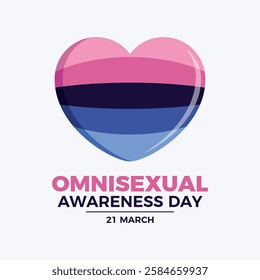 Omnisexual Awareness Day poster vector illustration. Omnisexual pride flag in heart shape icon vector. LGBT omnisexual flag love symbol. Template for background, banner, card. March 21. Important day