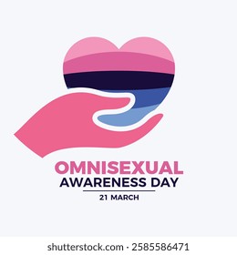 Omnisexual Awareness Day poster vector illustration. Hand giving heart icon. LGBT Omnisexual love symbol. Omnisexual graphic design element. Template for background, banner, card. 21 March