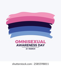 Omnisexual Awareness Day poster vector illustration. Omnisexual grunge flag icon. LGBTQIA omnisexual paintbrush flag symbol. Template for background, banner, card. March 21. Important day