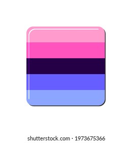 Omnisexual LGBT flag. Simple isolated square icon with rounded corners and shadow on white background. Pride symbol 2022. Sexual identity sign. Colorful vector illustration