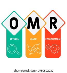 OMR - Sigla de reconocimiento óptico de marcas. fondo de concepto de negocio.  concepto de ilustración vectorial con palabras clave e iconos. ilustración con iconos para banner web, volante, página de inicio