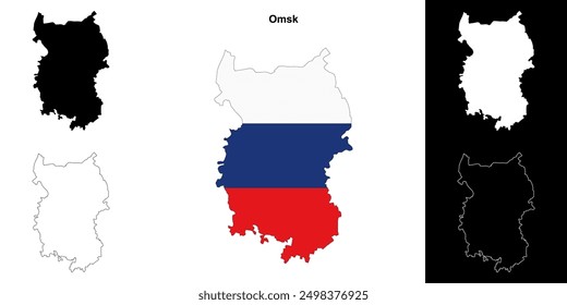 Conjunto de mapa de contorno en blanco de Omsk