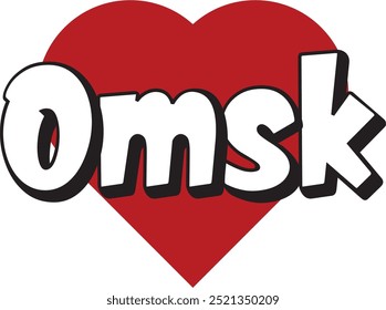 Omsk ciudad ​​texto con corazón rojo adecuado para el logotipo o diseño