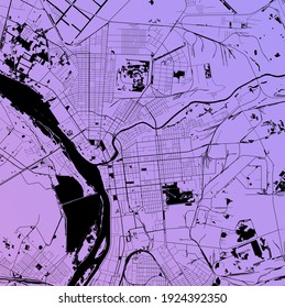 Omsk, Russia (RUS) - Urban vector city map with parks, rail and roads, highways, minimalist town plan design poster, city center, downtown, transit network, gradient blueprint