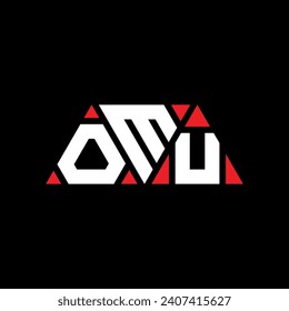 OMU triangle letter logo design with triangle shape. OMU triangle logo design monogram. OMU triangle vector logo template with red color. OMU triangular logo Simple, Elegant, and Luxurious design.