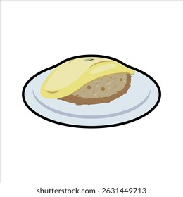 Icono de color de omurice, lindo icono de color de omurice con tortilla en la parte superior de arroz y adorno de ketchup.