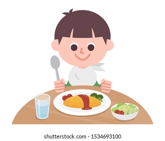 Omurice is in front of the Boy ’s eyes