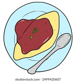 omurice on the plate illustration hand drawn isolated vector