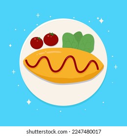 Omurice. traditional japanese omelette. asian cuisine. stock vector illustration