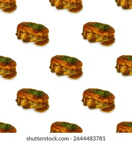 omurice watercolor seamless pattern illustration. Suitable for any purpose, such as wrapping paper or textile, mobile wallpaper, website, decoration, background,etc