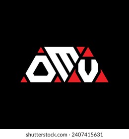OMV triangle letter logo design with triangle shape. OMV triangle logo design monogram. OMV triangle vector logo template with red color. OMV triangular logo Simple, Elegant, and Luxurious design.