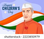 On 14 November India pays tribute to the first Prime Minister Pandit Jawaharlal Nehru by celebrating his birth anniversary on Children’s Day, Vector Illustration. Creative poster design.