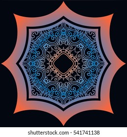 on an abstract background octagonal symmetrical pattern of ethnic floral mandala with openwork interlacing lines