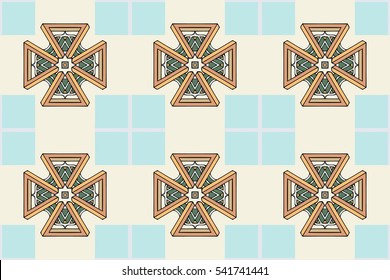 on an abstract background of a symmetric pattern of ethnic style of Medieval elements interwoven geometric shapes