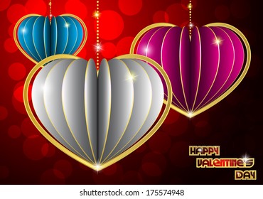 On an abstract red background with gold colored hearts