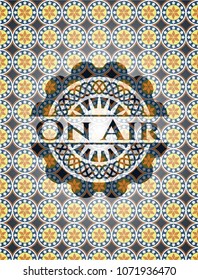  On Air arabic badge background. Arabesque decoration.