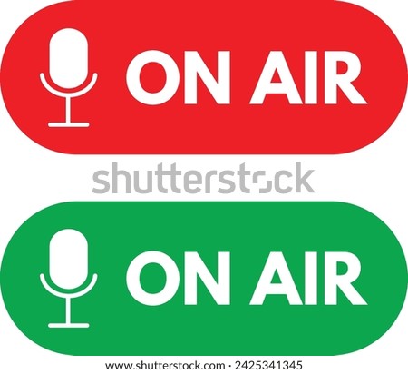 On air button icon with microphone sign . Red and green on air buttons . Live symbol vector
