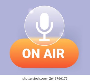 On air glass morphism button. Media vector icon illustration